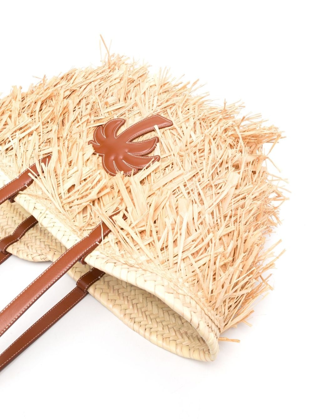 Palm-appliqué raffia tote bag - 5