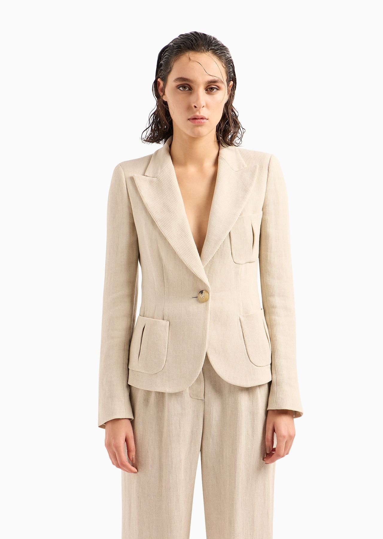 Single-breasted jacket in a linen-blend armure crêpe - 2