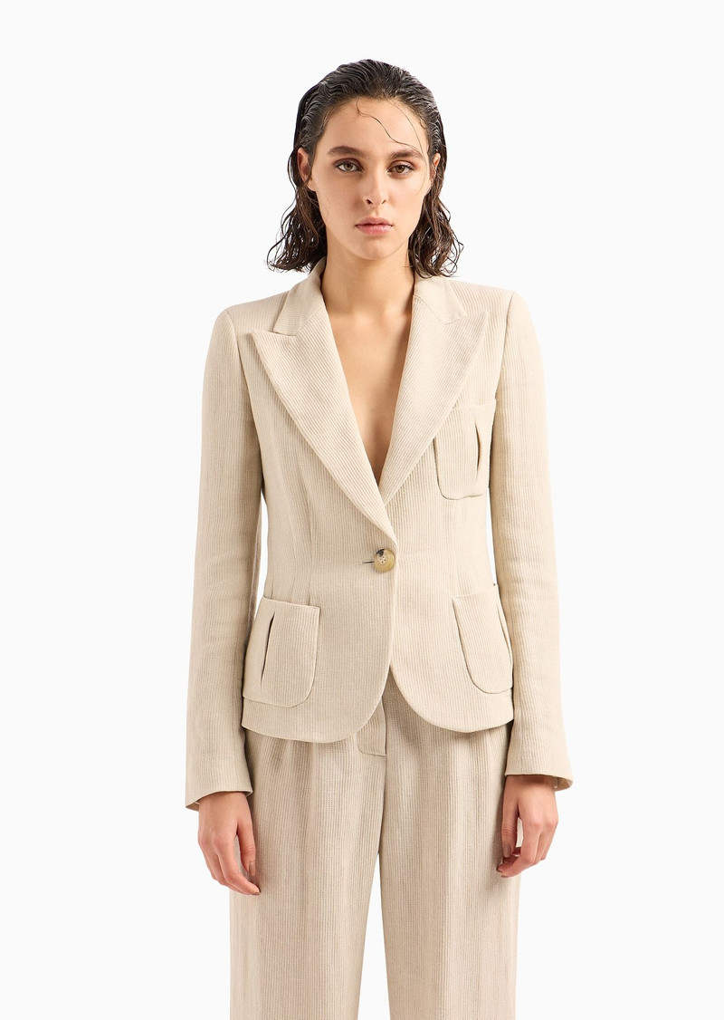 EMPORIO ARMANI Single-breasted jacket in a linen-blend armure crêpe outlook