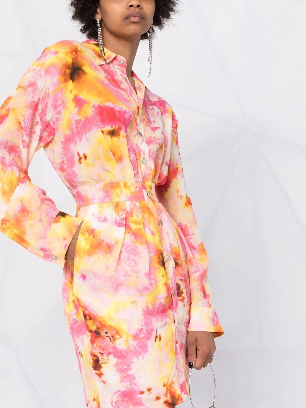 tie-dye print fitted-waist shirt dress - 5