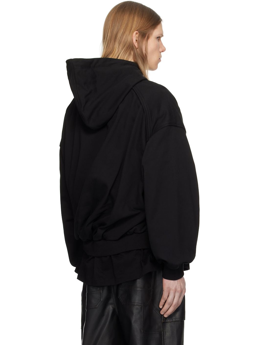 Juun. J Black Layered Twisted Hoodie - 3