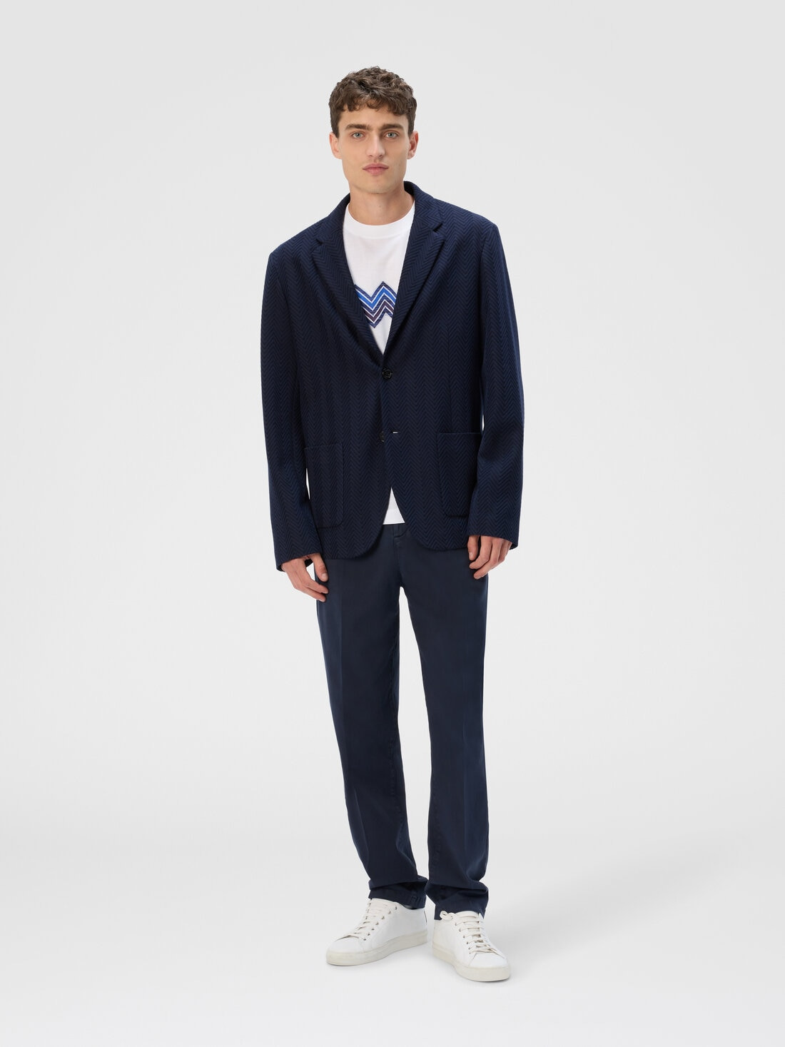 Single-Breasted Jacket with Zigzag Pattern - 2