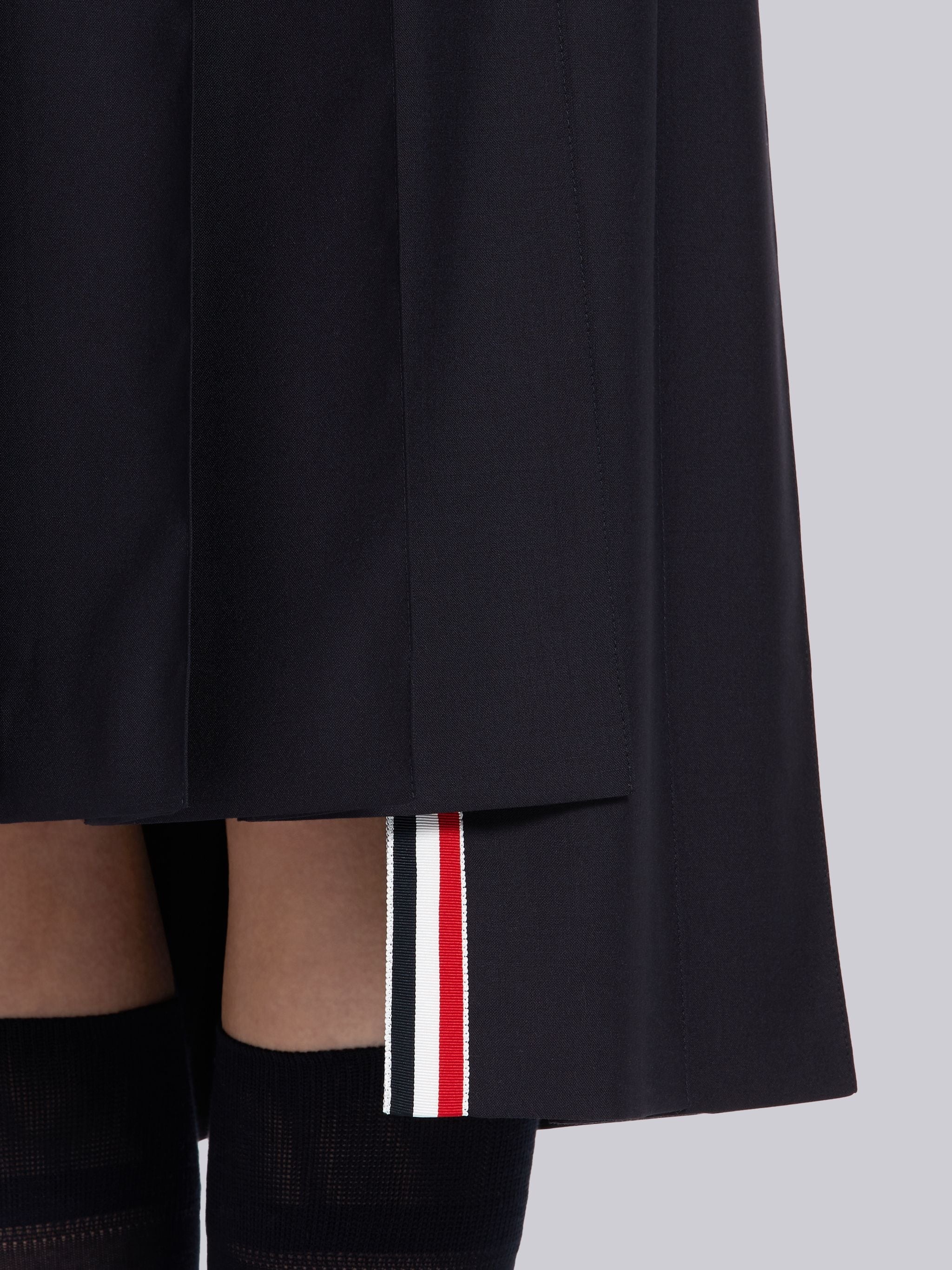 Navy Wool Plain Weave Pleated 4-Bar Skirt - 5