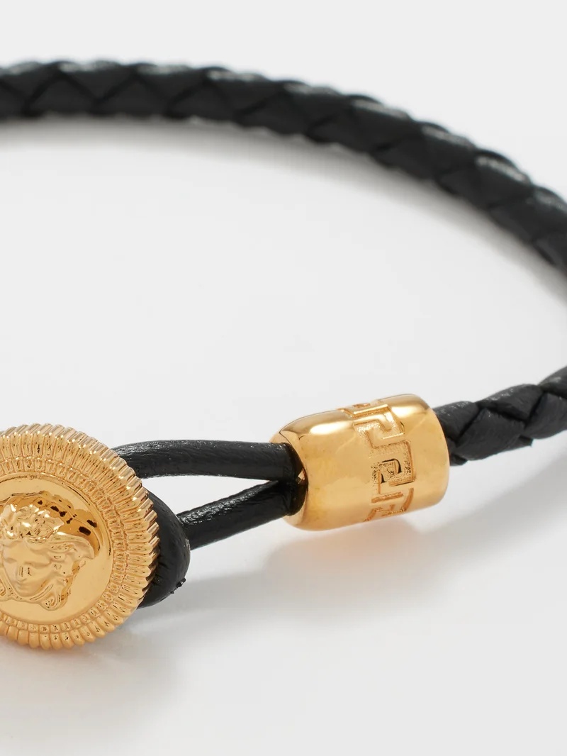 Medusa-medallion leather bracelet - 4