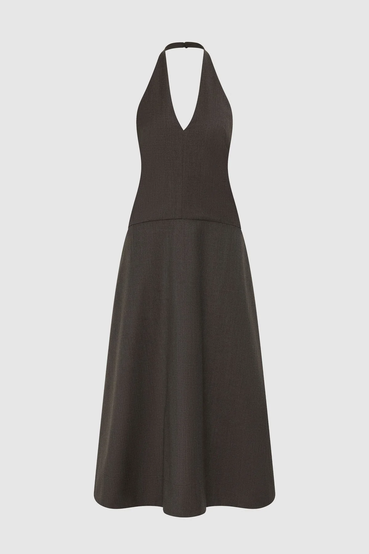 Wool Halter Plunge Dress - Mulch - 1
