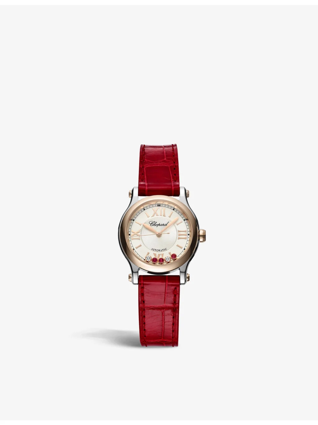 278573-6026 Happy Sport 18ct Rose-Gold, Ruby and 0.06ct Brilliant-Cut Diamond Automatic Watch - 1