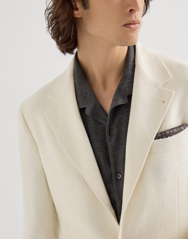 Silk, linen and wool hopsack deconstructed Cavallo blazer with metal buttons 4