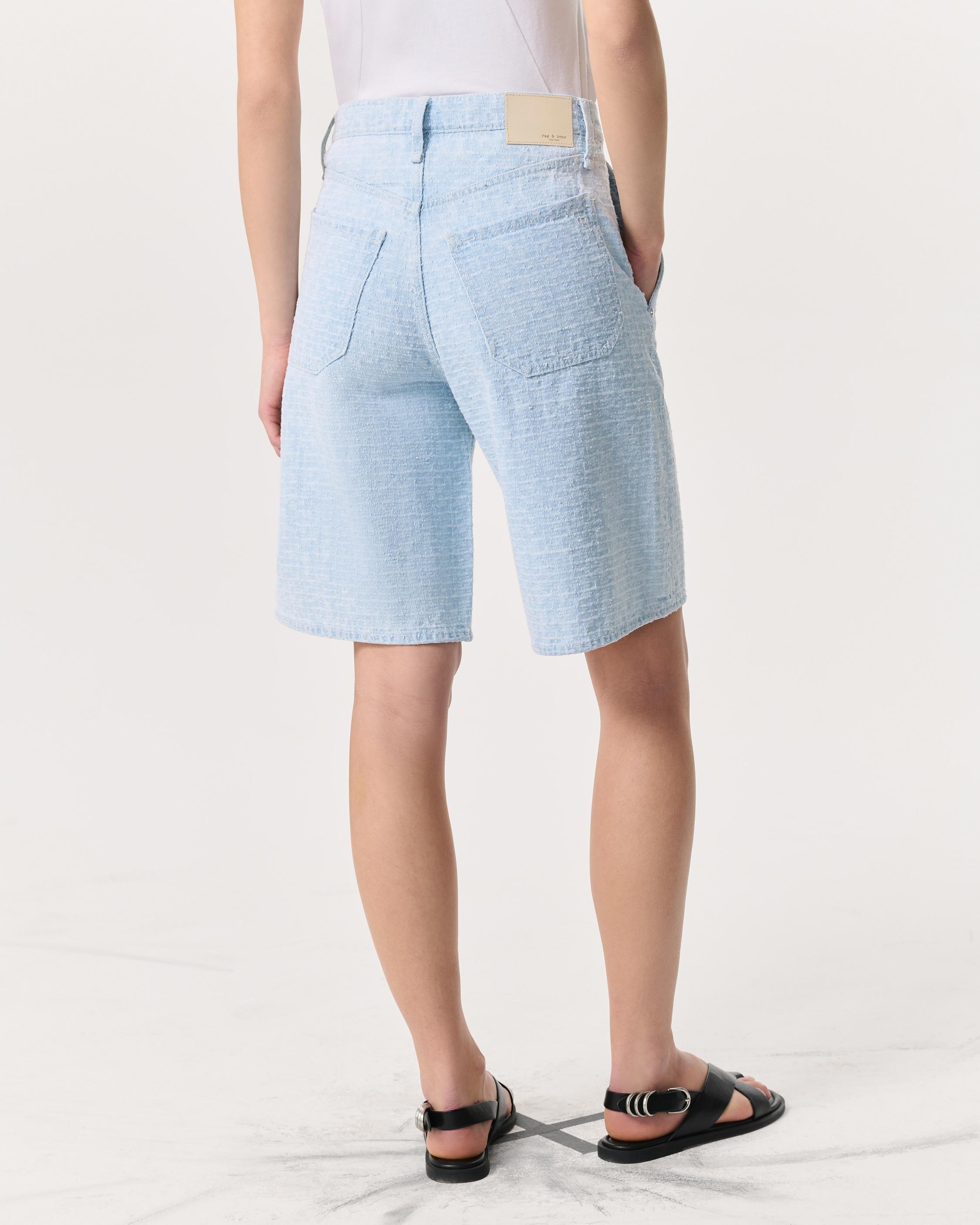Tailored McKenna Textured Denim Shorts
Lightweight Rigid Denim - 5