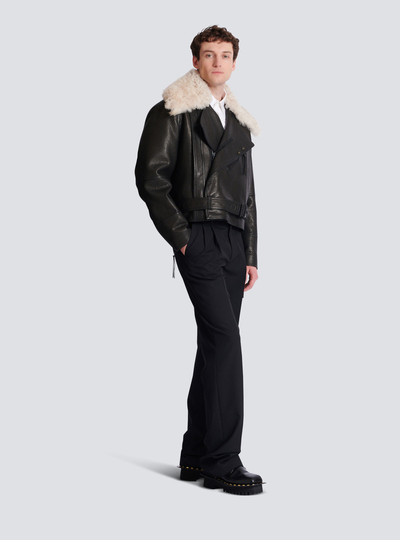 Leather jacket with shearling collar 3