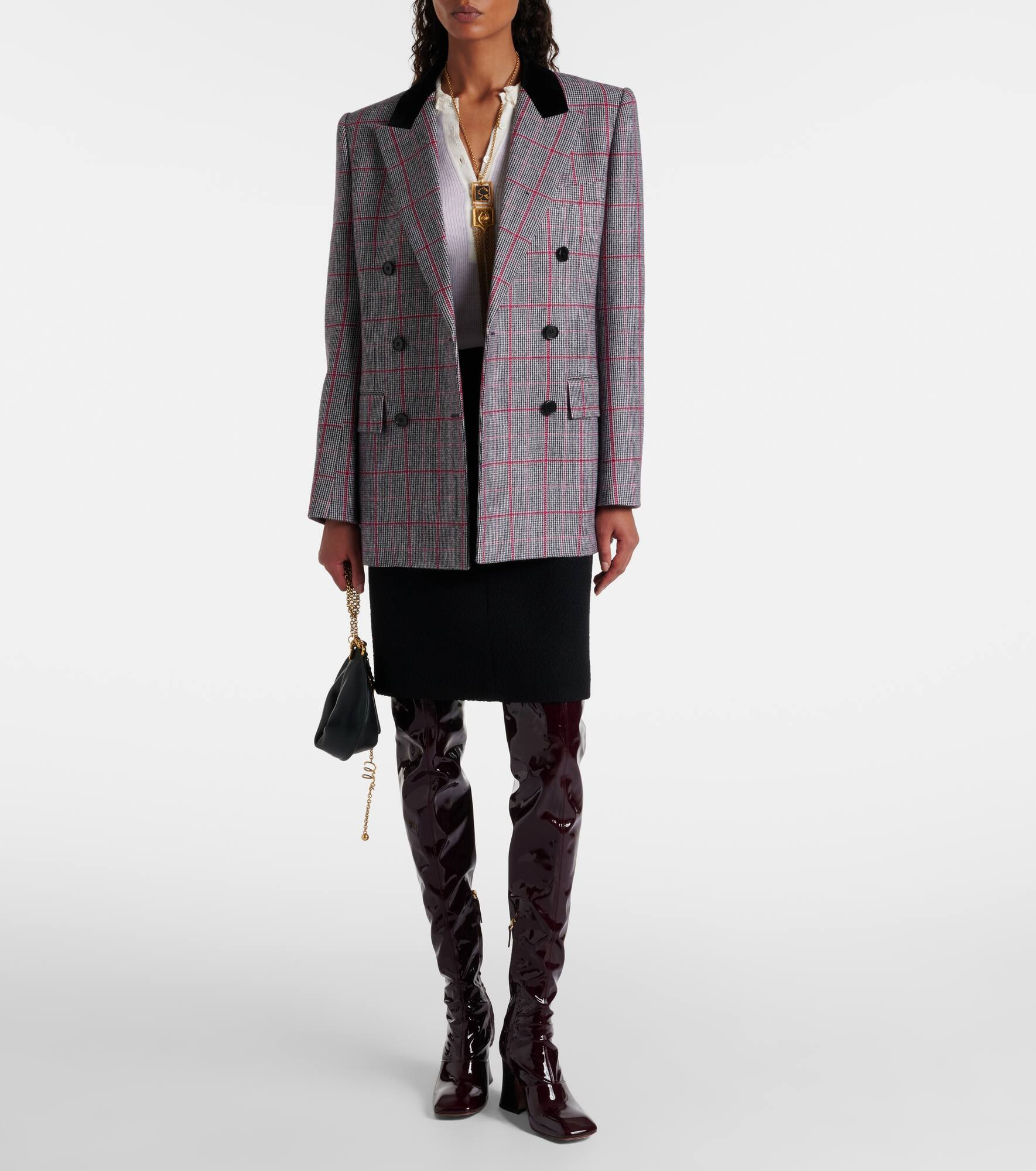 Checked double-breasted wool jacket - 2