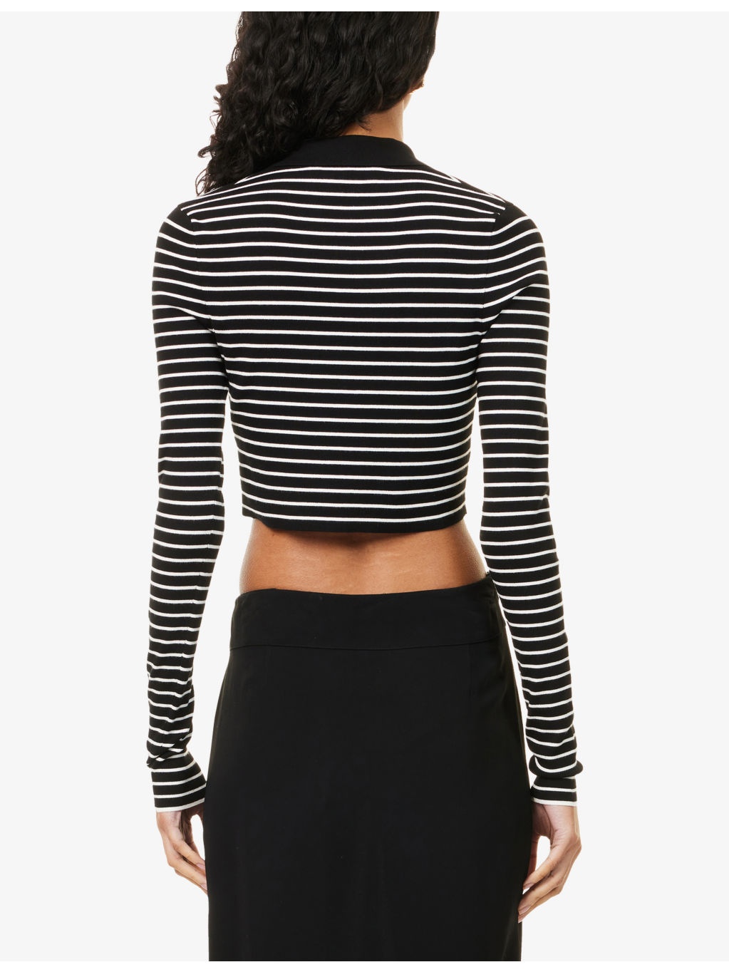 Giselle Striped Cropped Knit Polo Shirt - 4