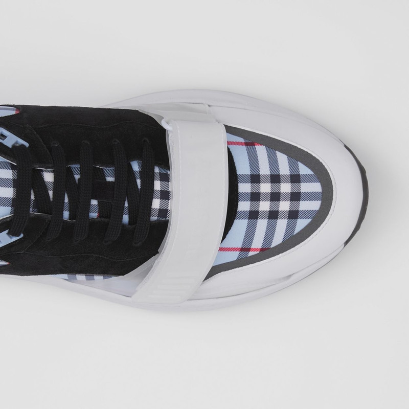 Burberry Check Nylon, Leather and Suede Sneakers outlook