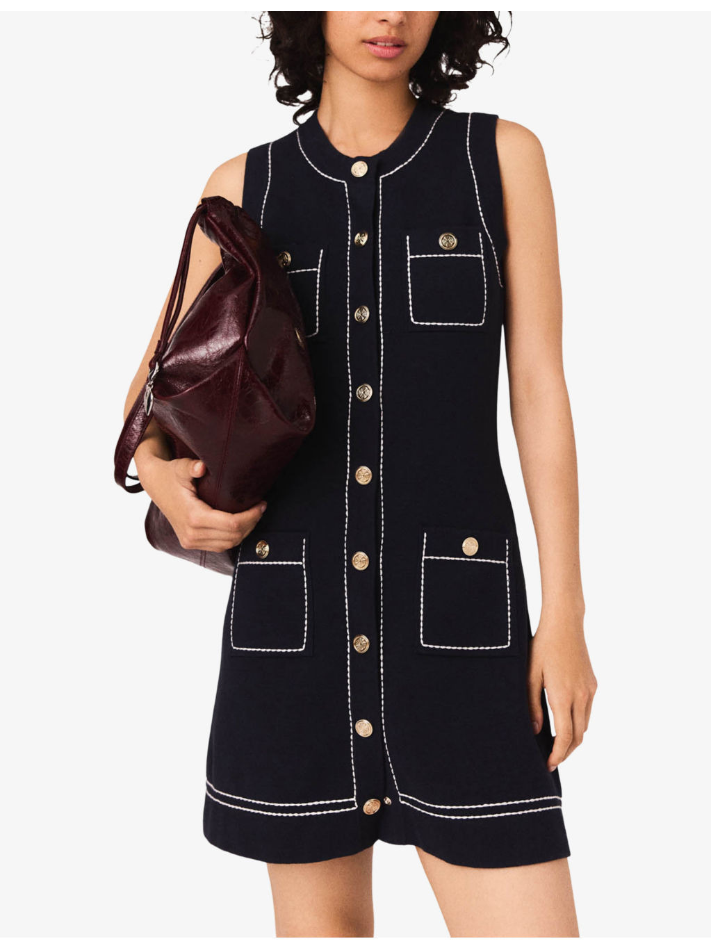 Topstitched Patch-Pocket Cotton-Blend Mini Dress - 3