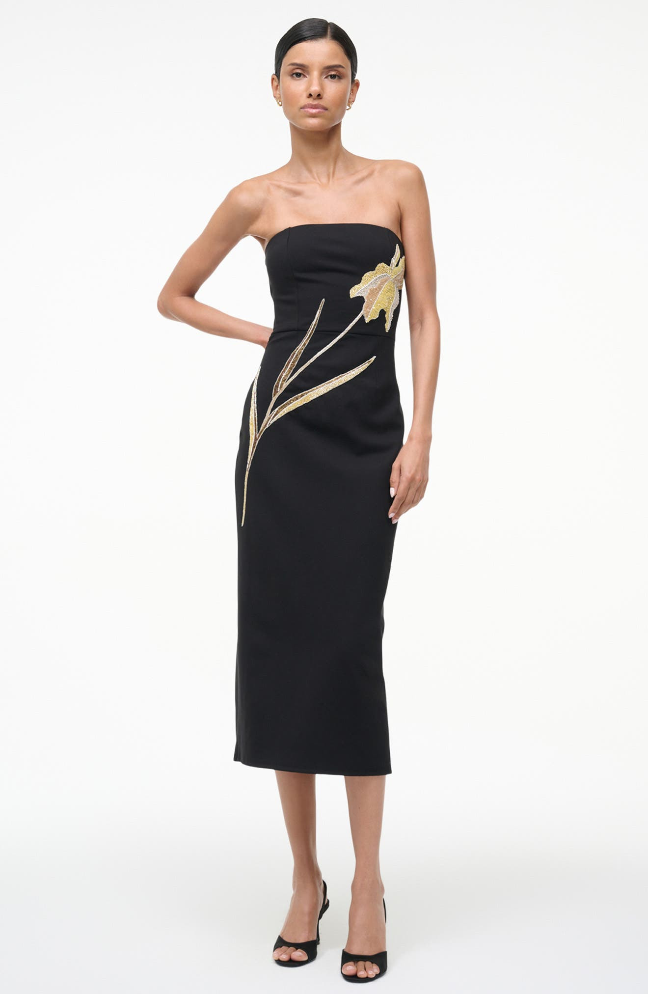 STAUD Brooke Beaded Placed Floral Strapless Column Dress in Night Iris at Nordstrom - 4
