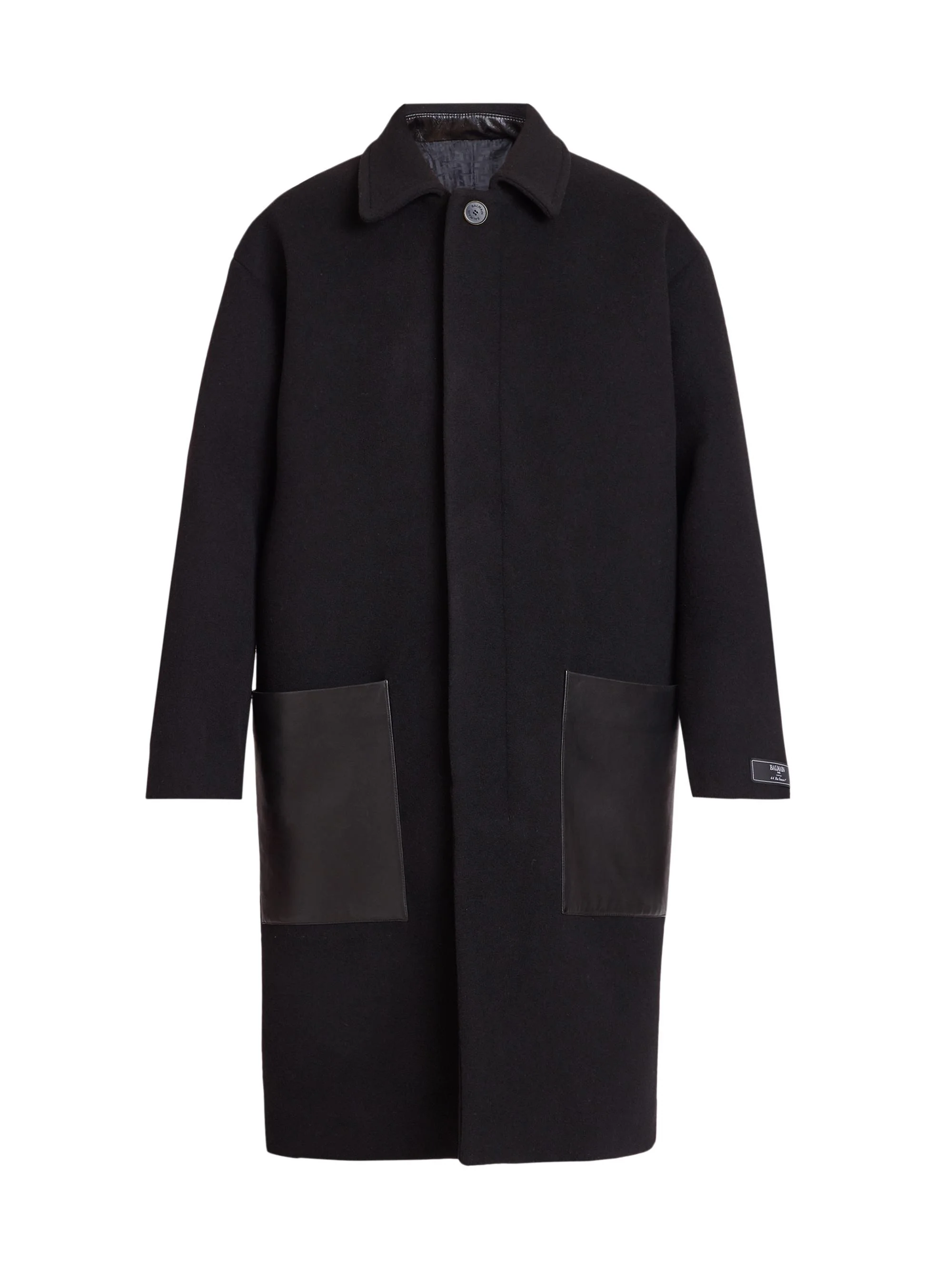 Men's Leather-Trimmed Wool Coat - Noir - 1