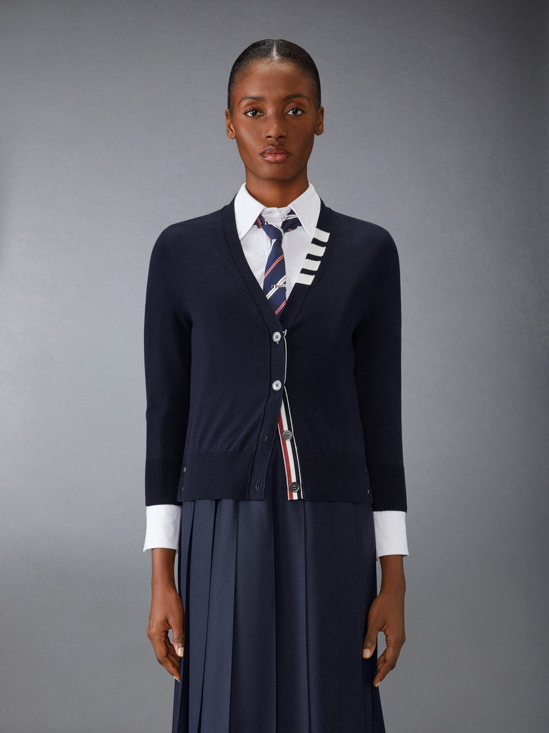 Thom Browne COTTON 4-BAR V NECK CARDIGAN outlook