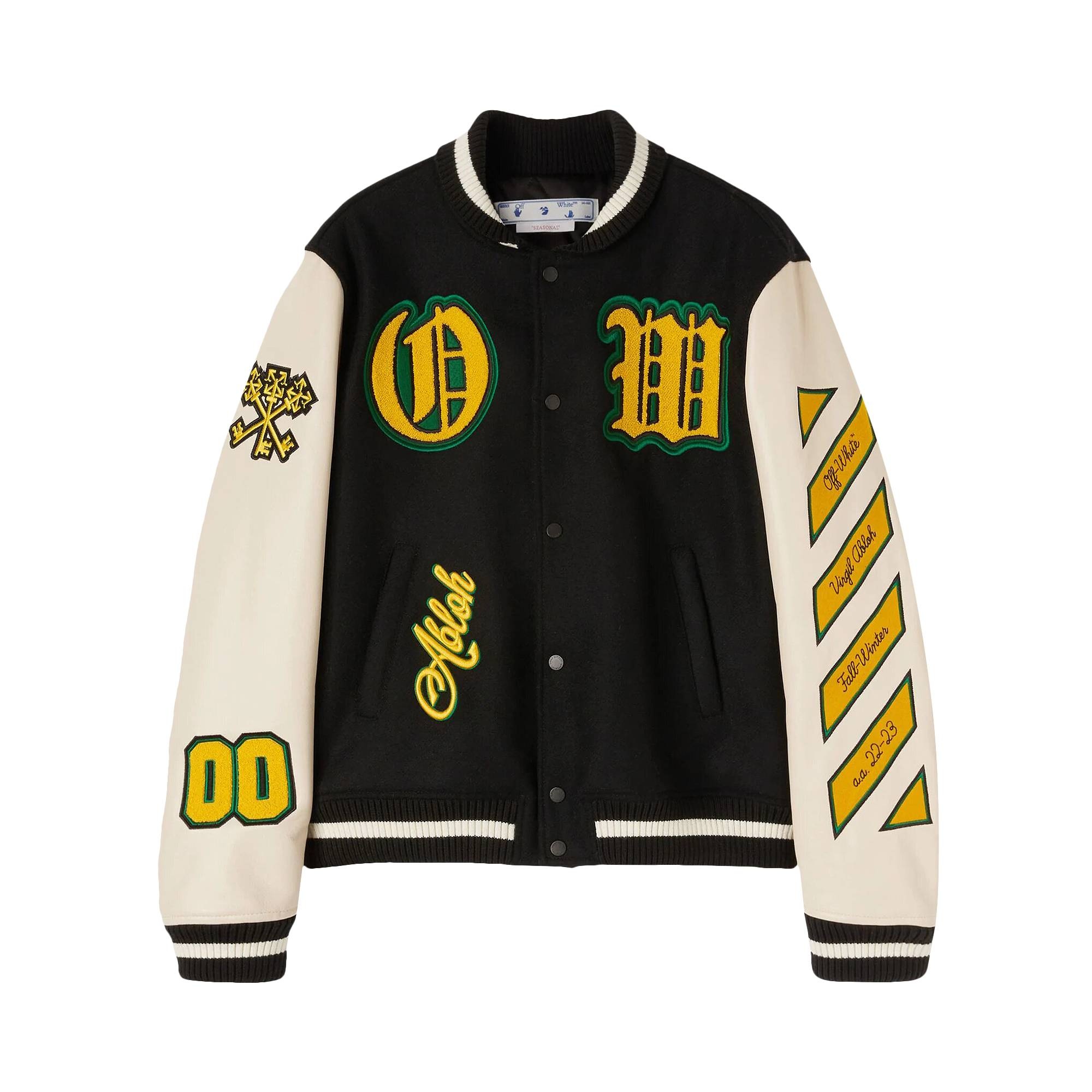 Off-White Graphics Leather Varsity 'Black/Yellow' - 1