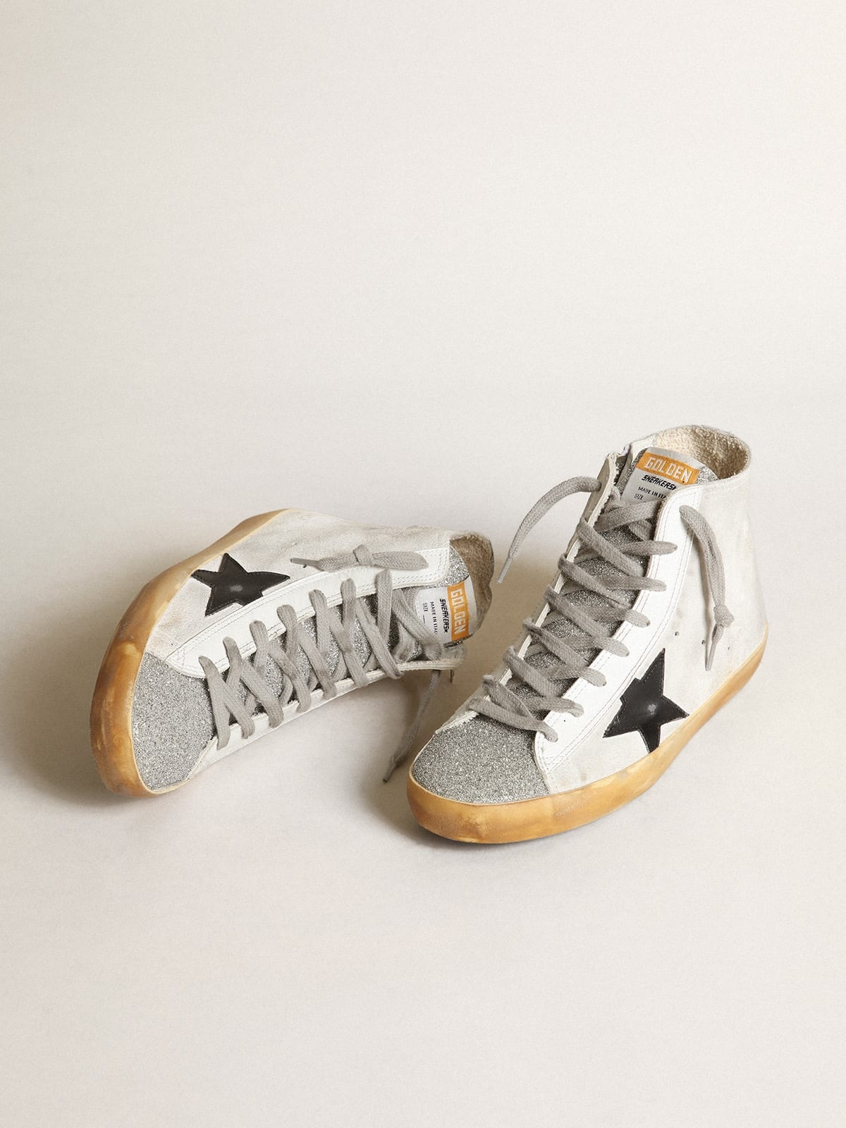 Francy sneakers in white suede with tongue in Swarovski micro-crystals and black leather star - 2