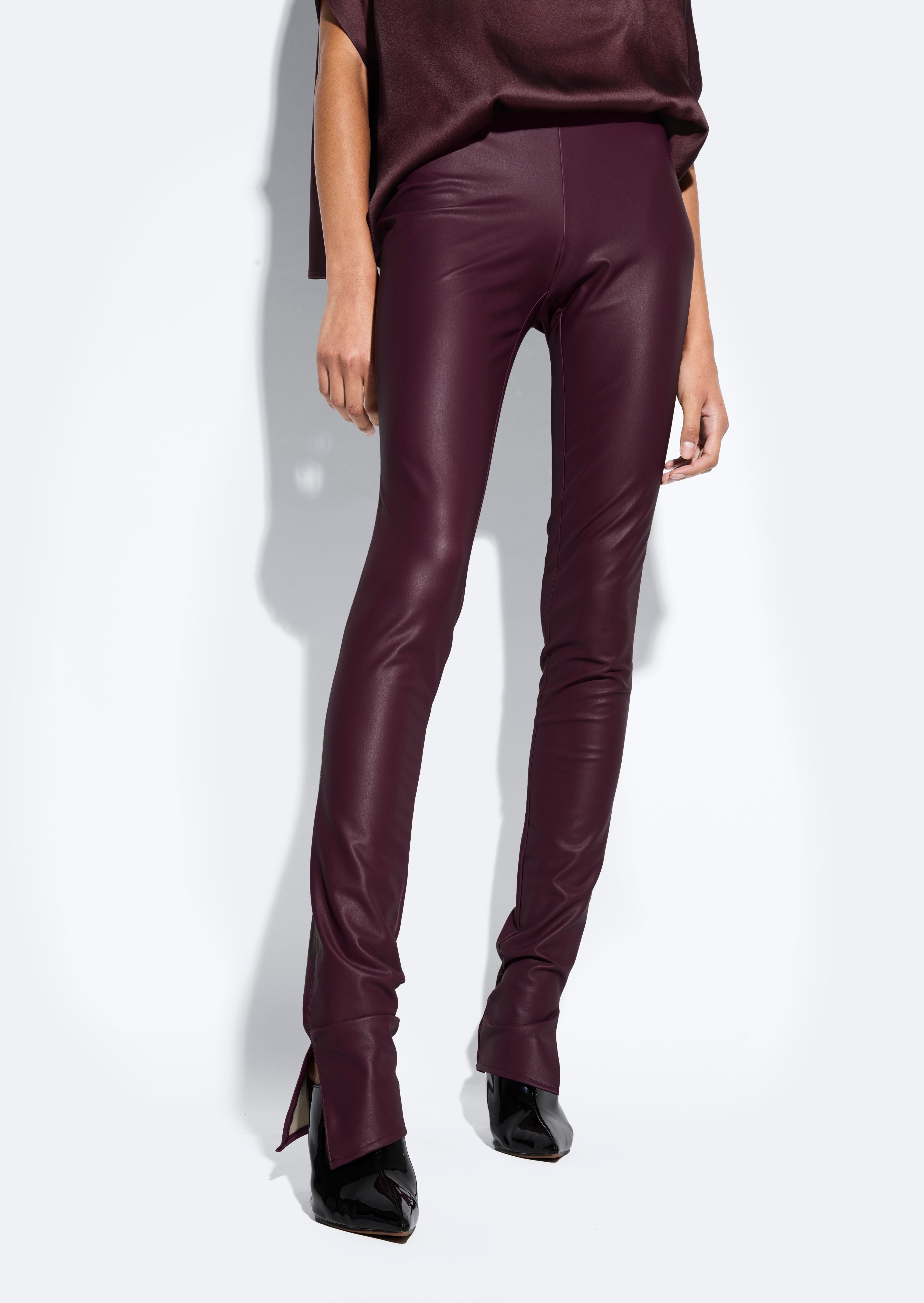 Stretch Faux Leather Split Hem Legging - 4