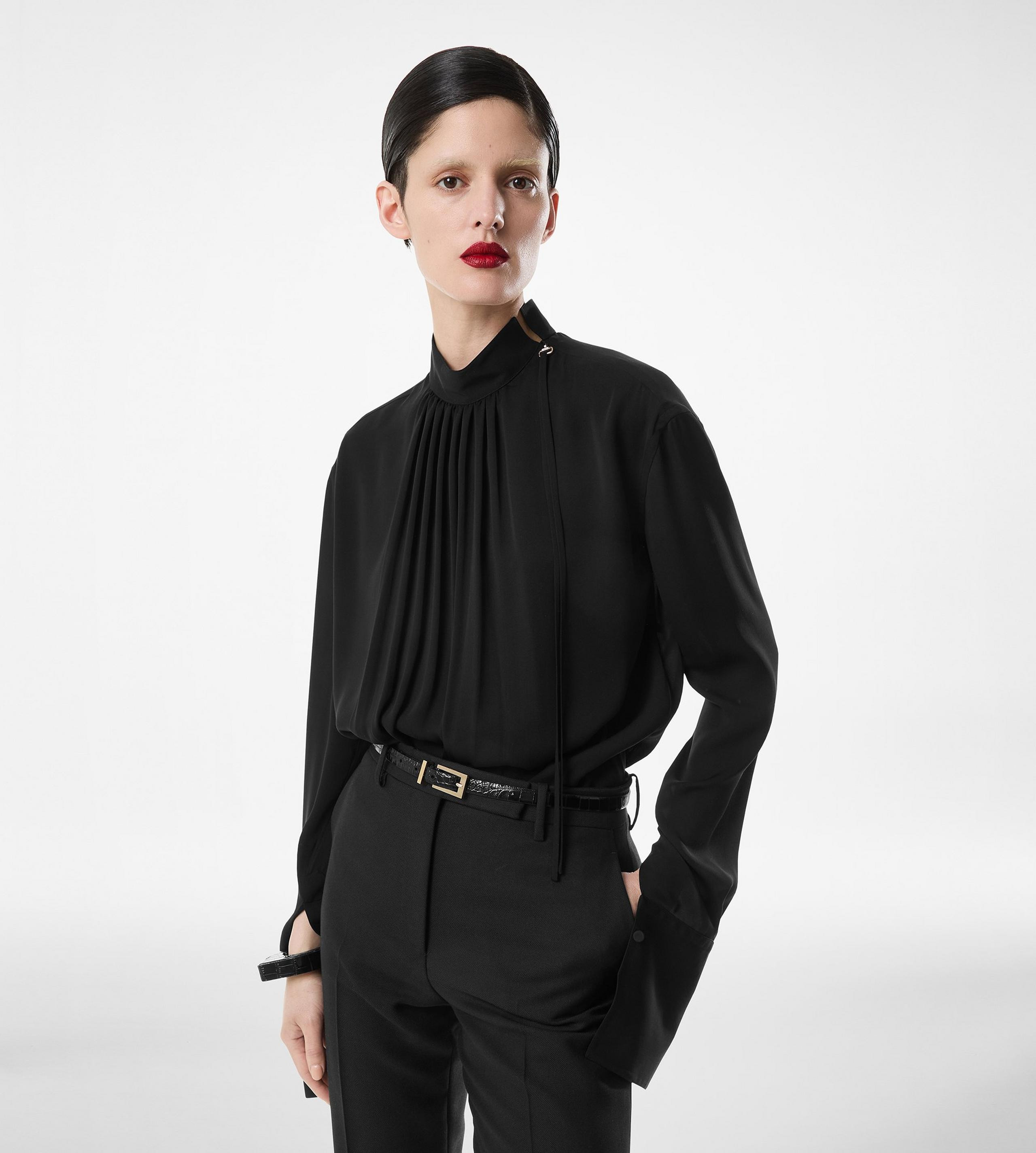 WASHED SILK GEORGETTE LONG SLEEVE BLOUSE - 4