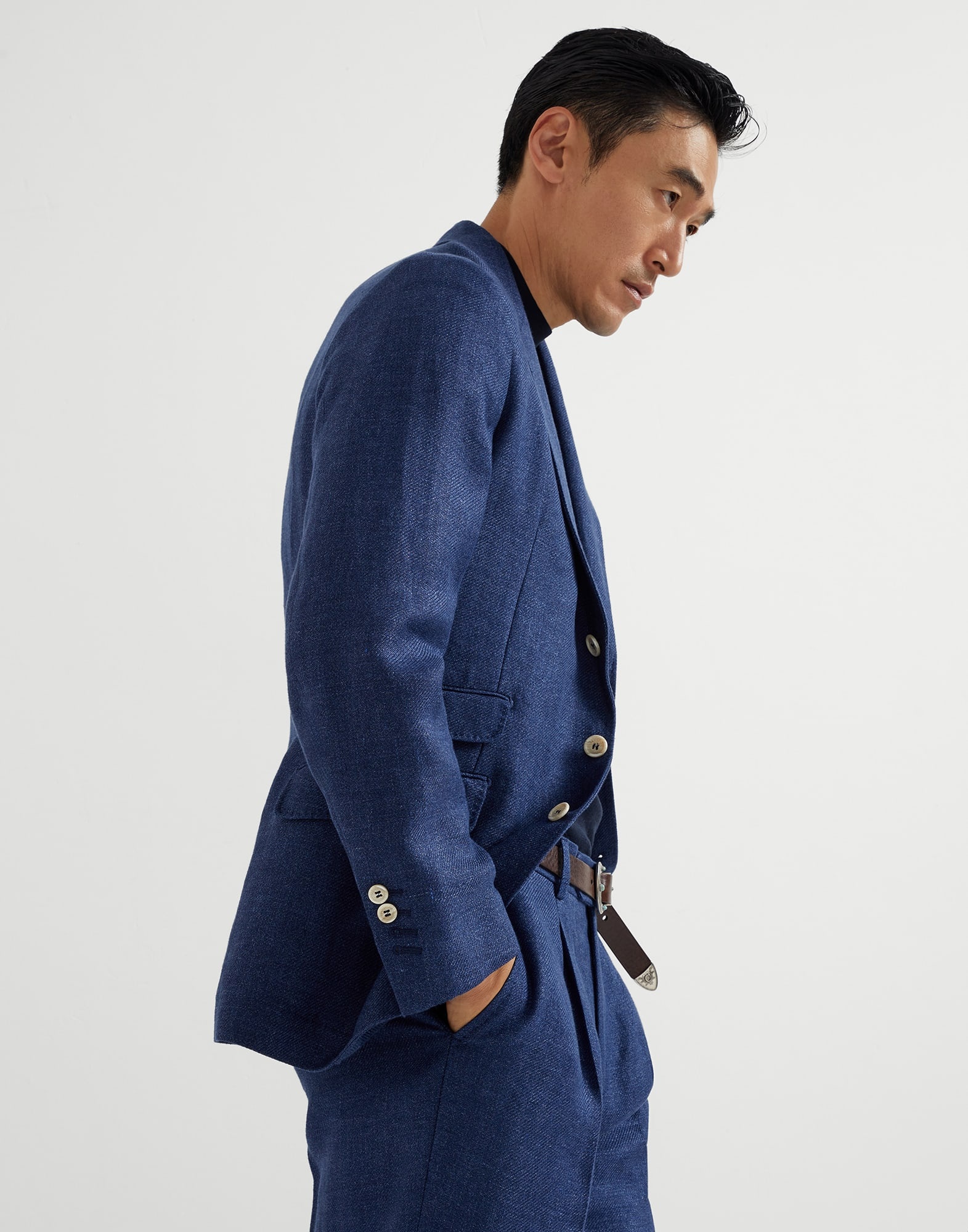 Linen, wool and silk diagonal deconstructed Cavallo blazer - 4
