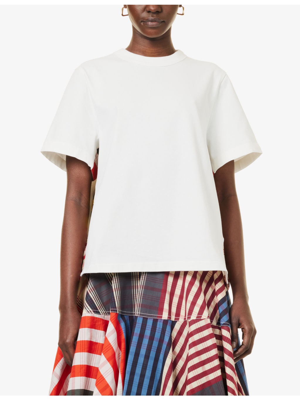 Round-neck contrast-panel cotton-jersey T-shirt - 3