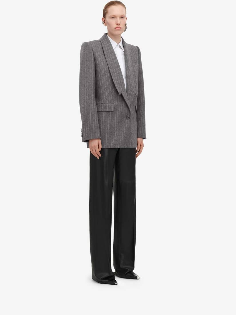 Women's Upside-down Lapel Jacket in Grey/ivory - 3