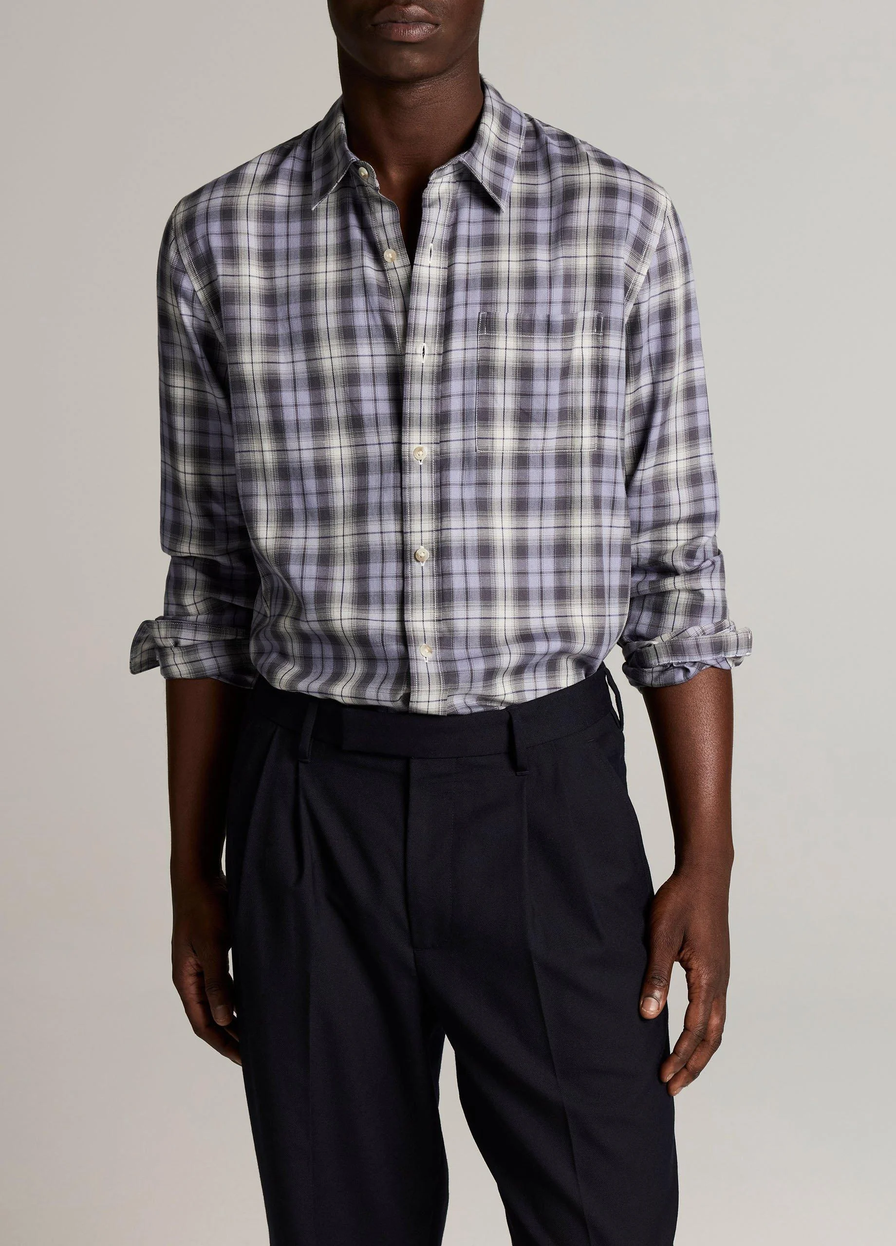 Exchange Plaid Cotton-Blend Button-Front Shirt - 1