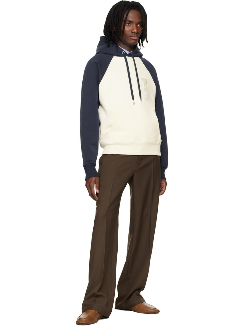 AMI Paris Off-White & Blue Cotton Knitted Ami de Coeur Hoodie outlook