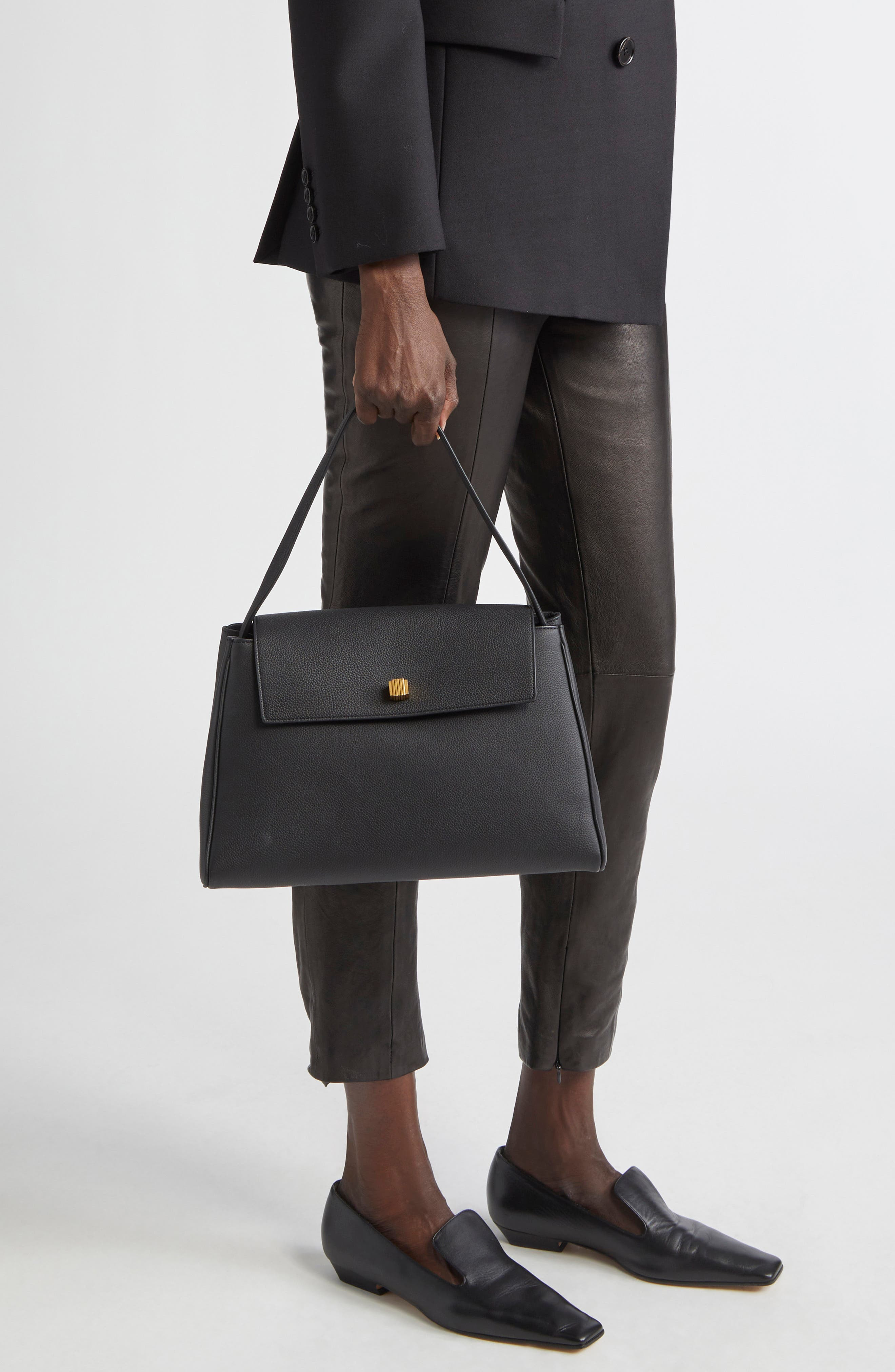 Khaite Audrey Leather Top Handle Bag in Black 200 at Nordstrom - 2