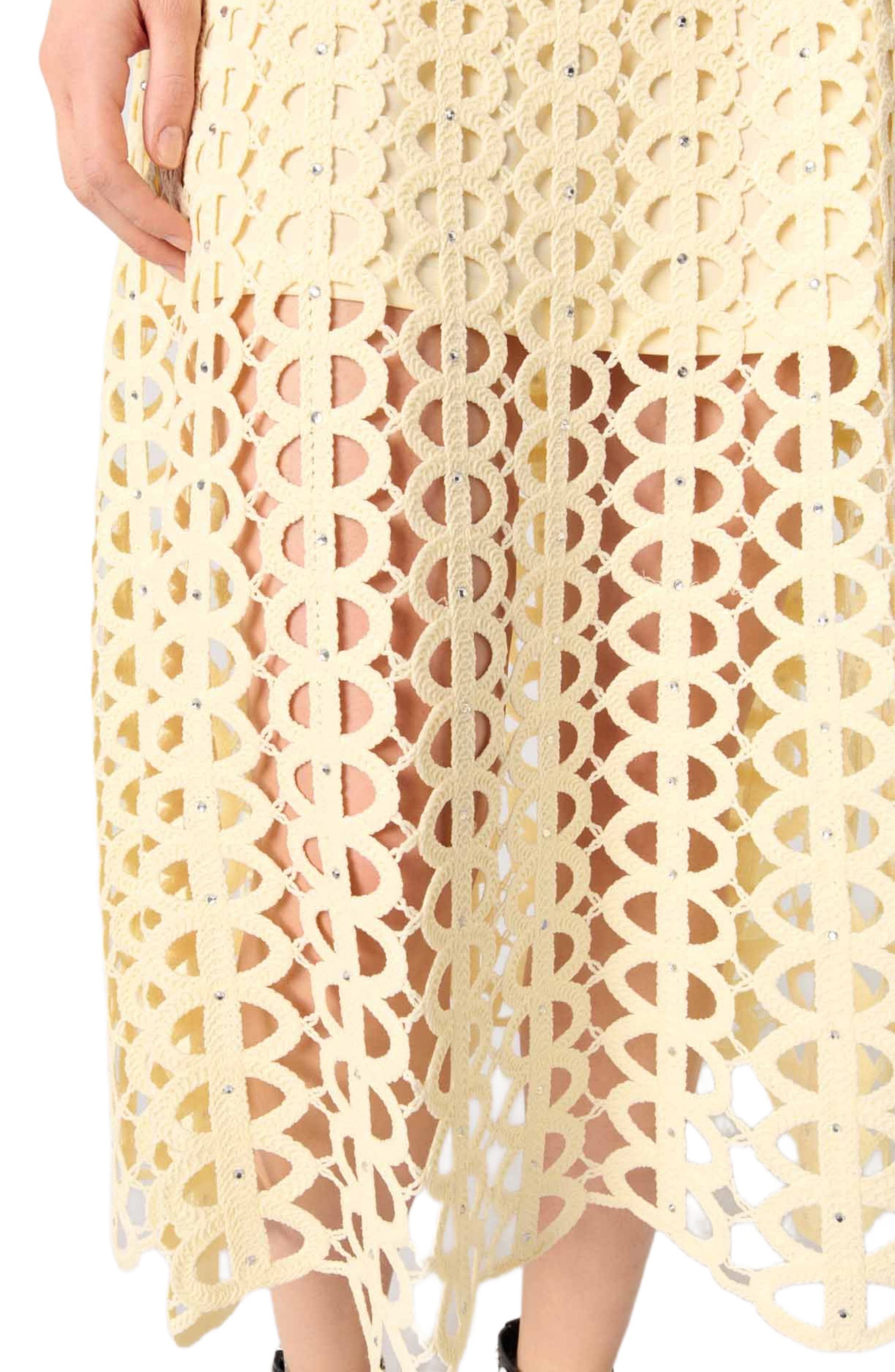 maje Rhinestone crochet midi dress in Yellow at Nordstrom - 7