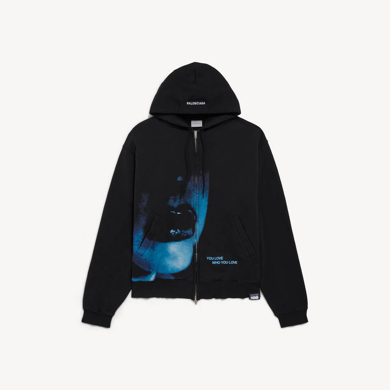 Men's Lips Oversized Zip-up Hoodie in Black 1