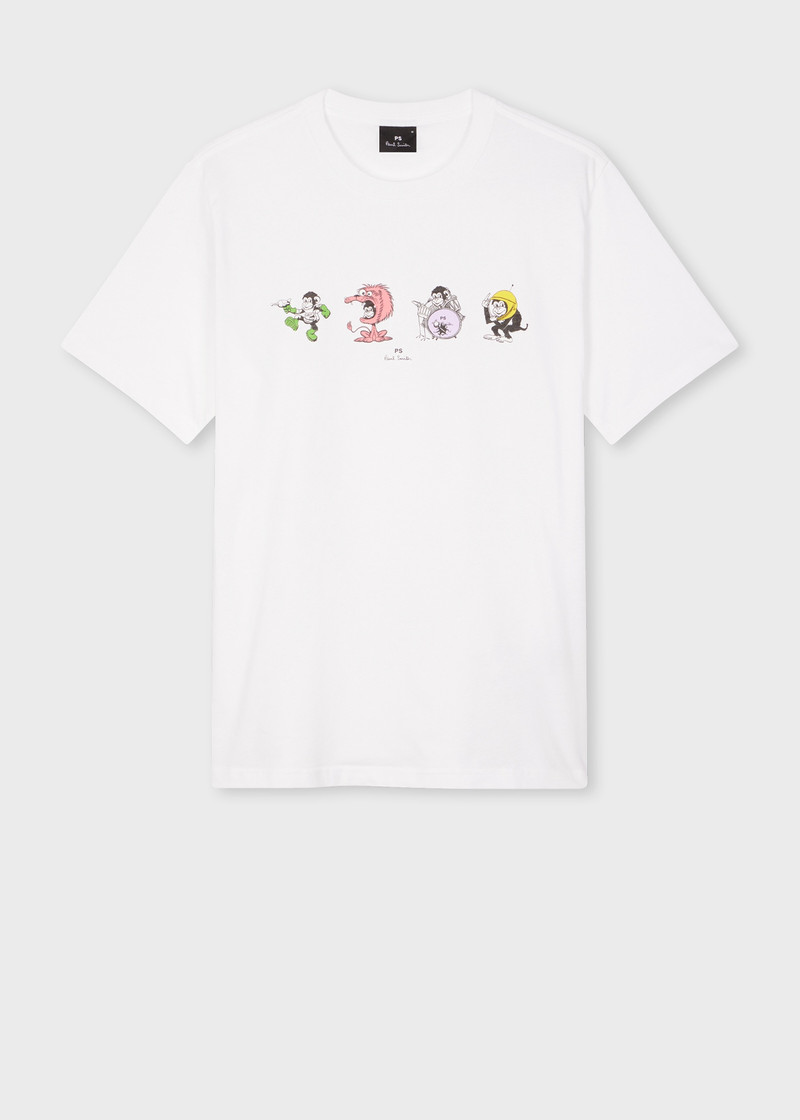 White Cotton 'Monkey' Print T-Shirt 1
