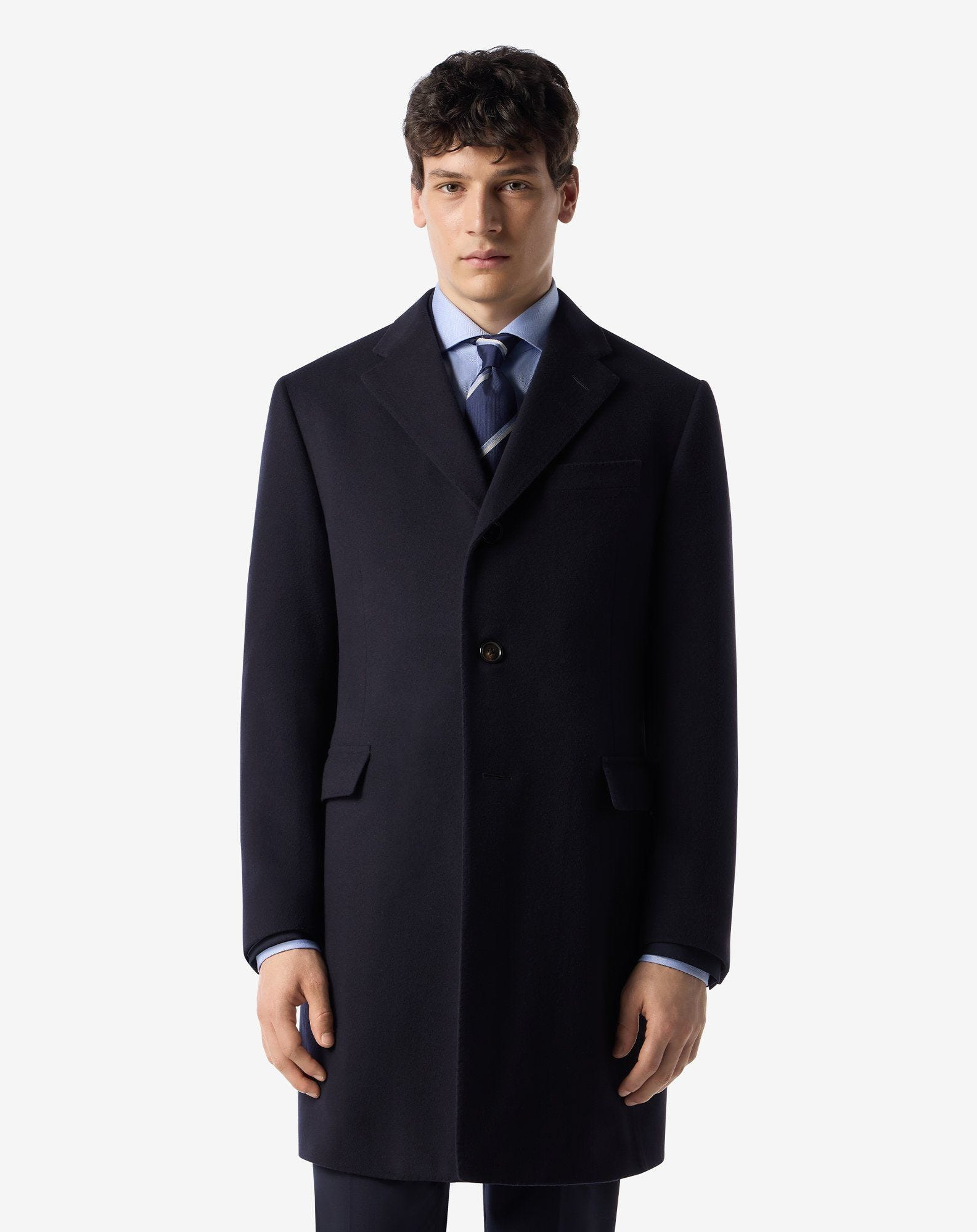 Navy blue super fine wool beaver coat - 2