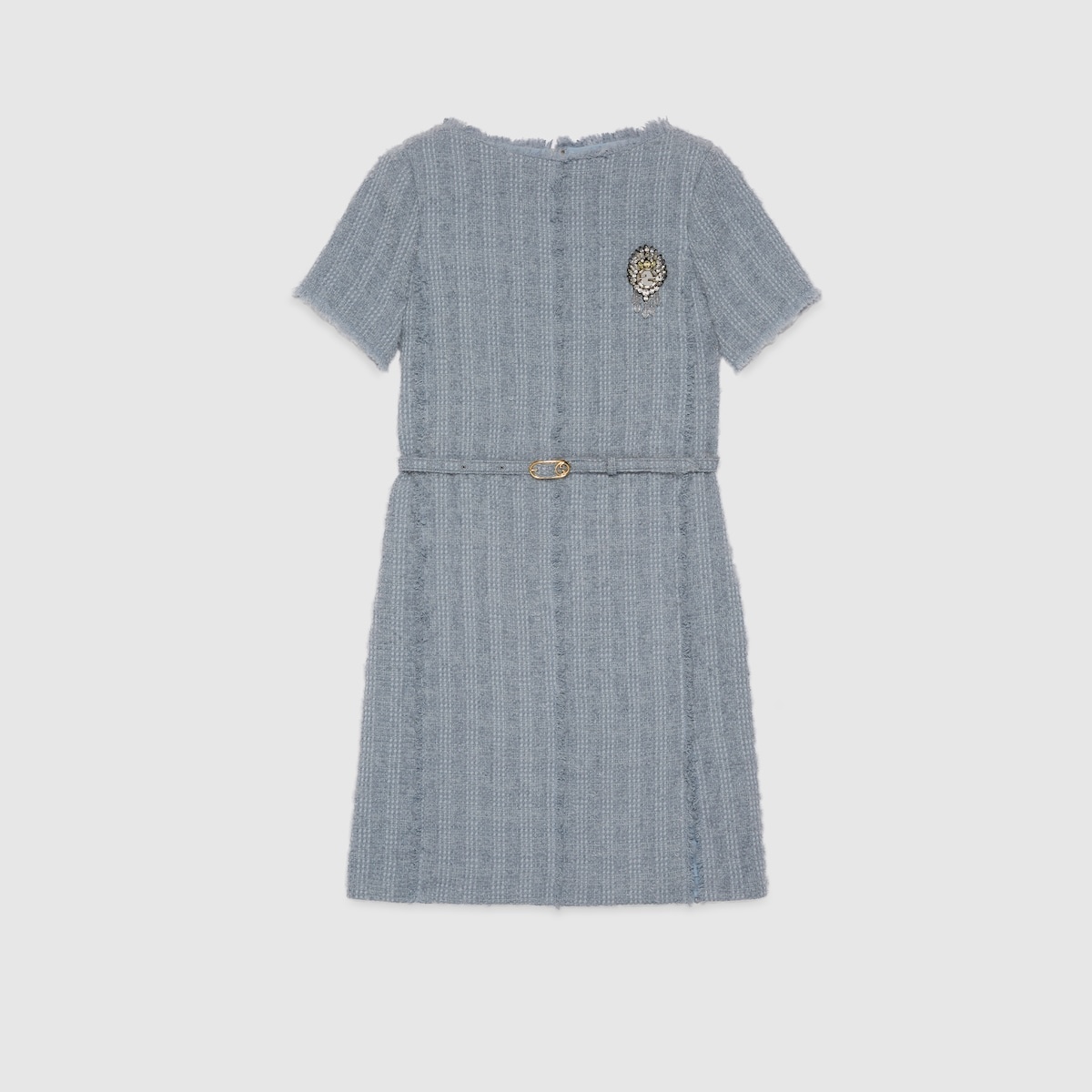 Wool tweed dress with brooch - 1