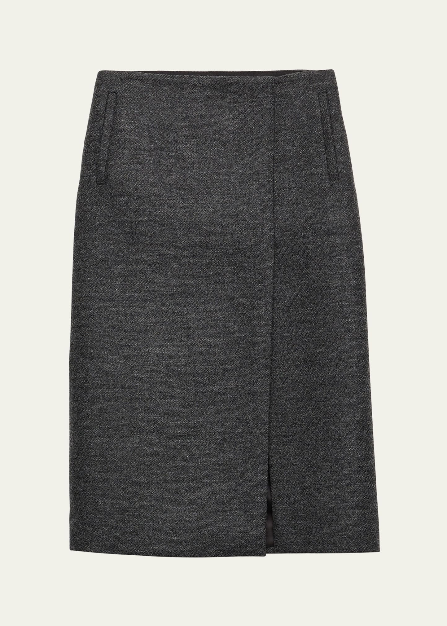 Two-Tone Wool Slit Skirt - 1
