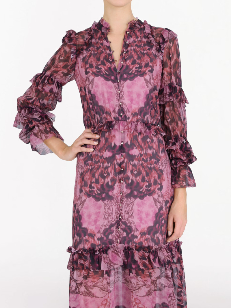 BRAIDED LEOPARD FLOUNCED SILK CHIFFON MIDI DRESS 3