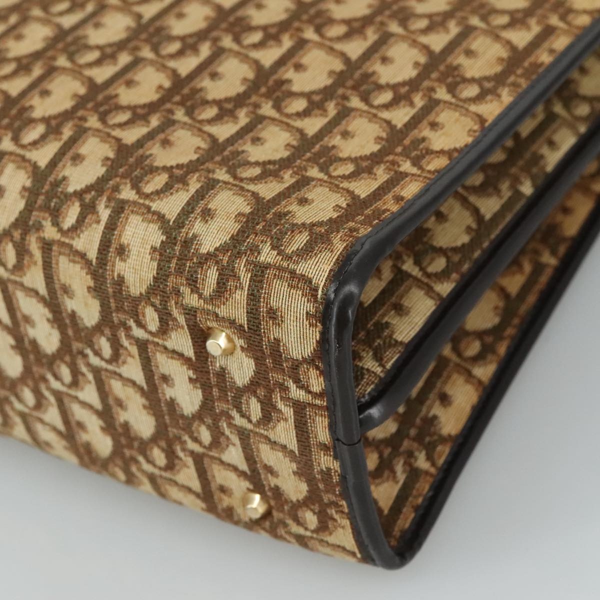DIOR Trotter Canvas Hand Bag Beige Brown Gold - 9