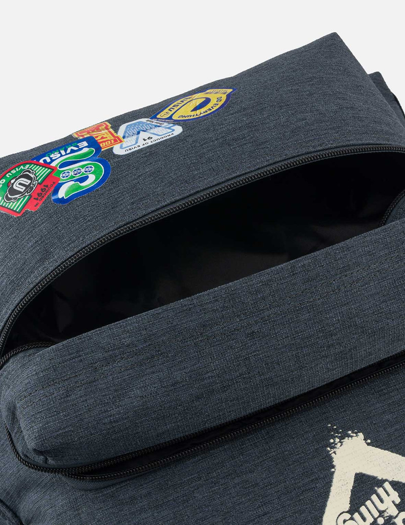 Faux Sticker Logo Print Denim Backpack 9