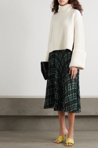 Dries Van Noten Pleated checked crepe midi skirt outlook