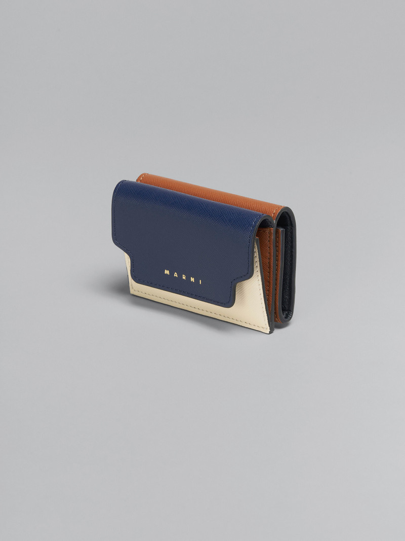 Marni BLUE WHITE AND BROWN SAFFIANO LEATHER TRI-FOLD WALLET outlook