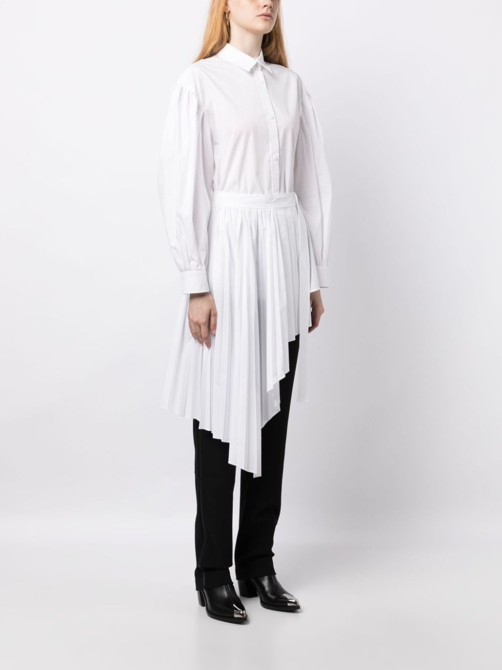 asymmetric pleated mini shirtdress - 3
