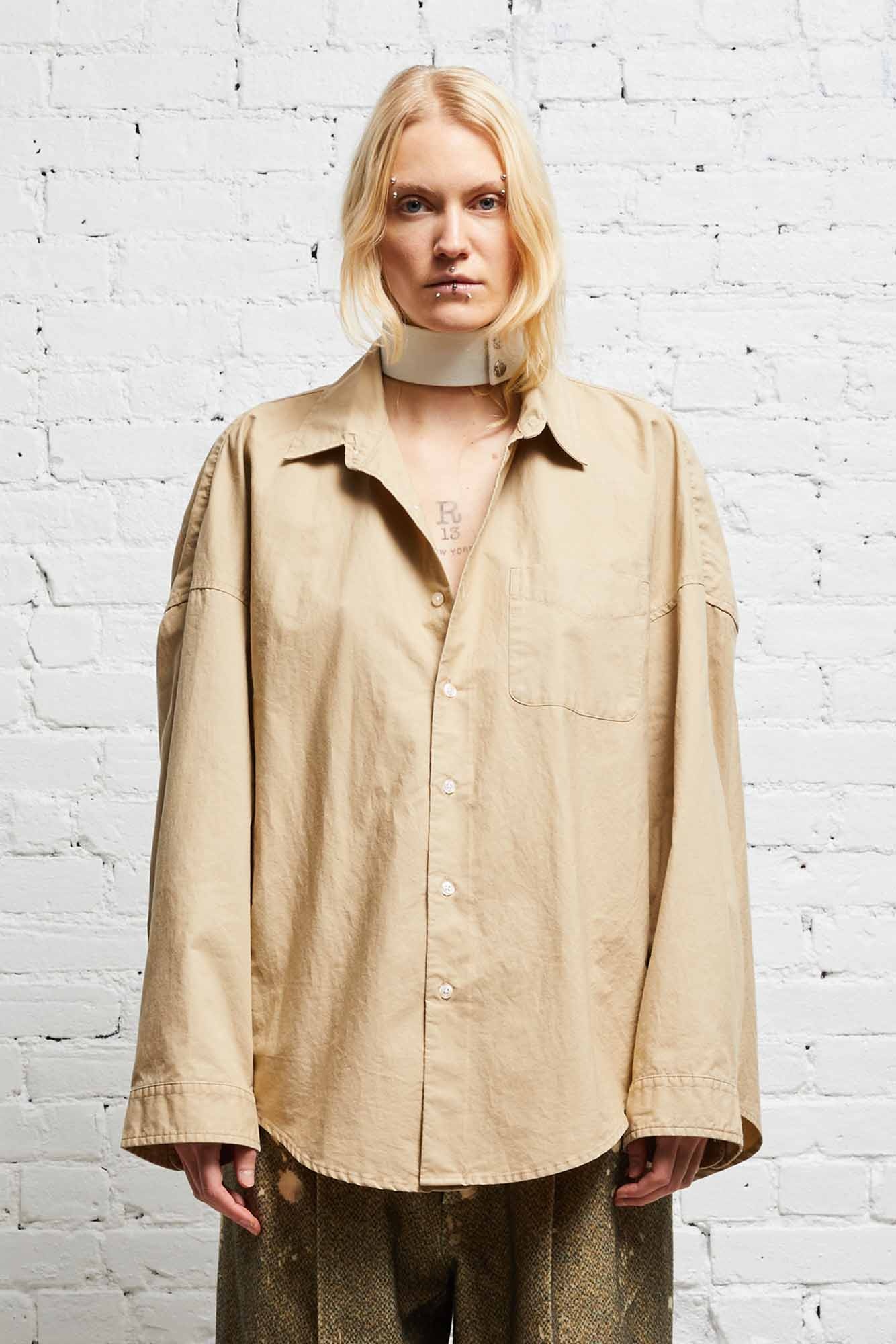 LONG SLEEVE BUTTON-UP - KHAKI - 1