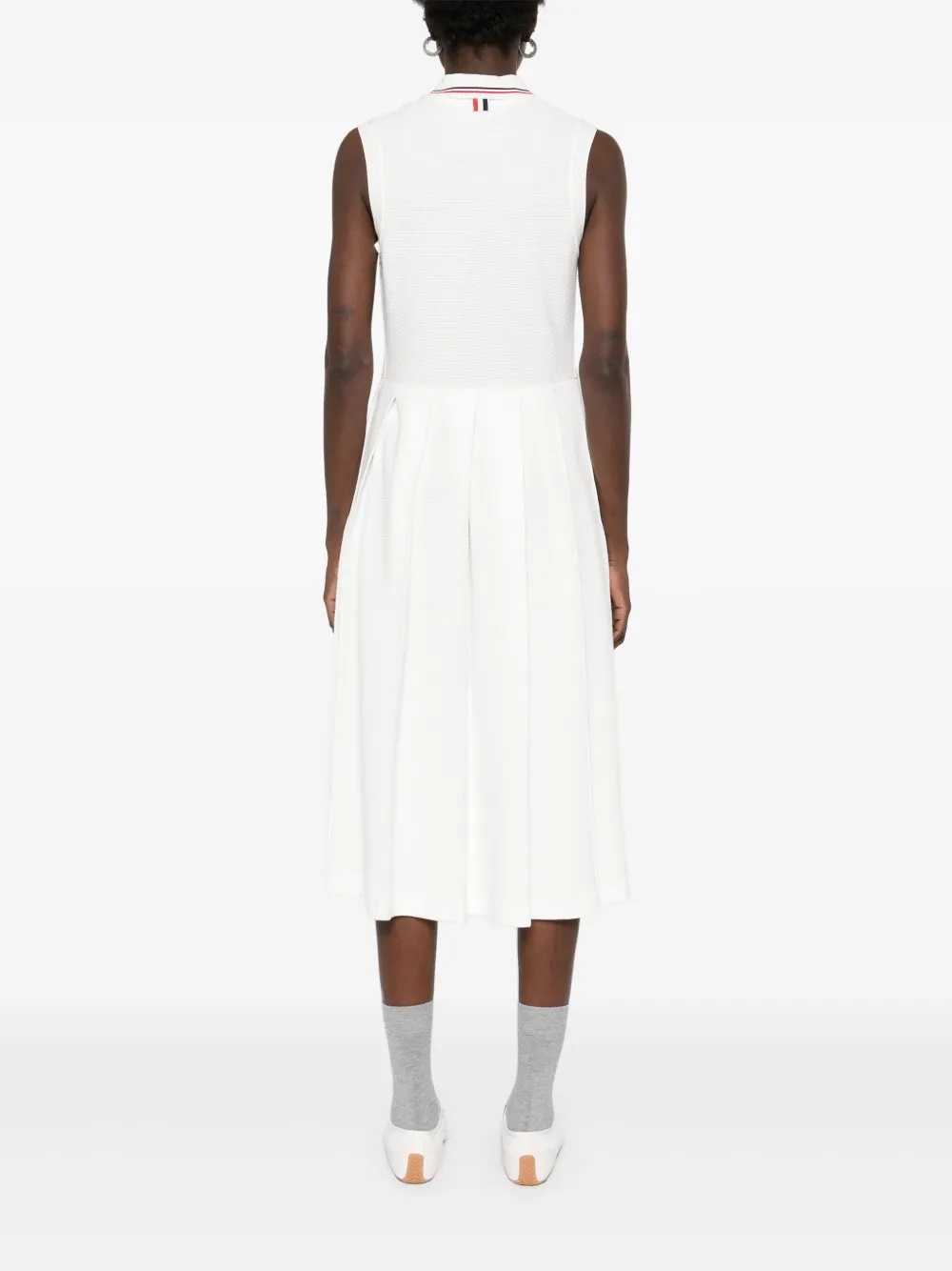 THOM BROWNE - Women Sleeveless Pleated Bottom Polo Dress - 3