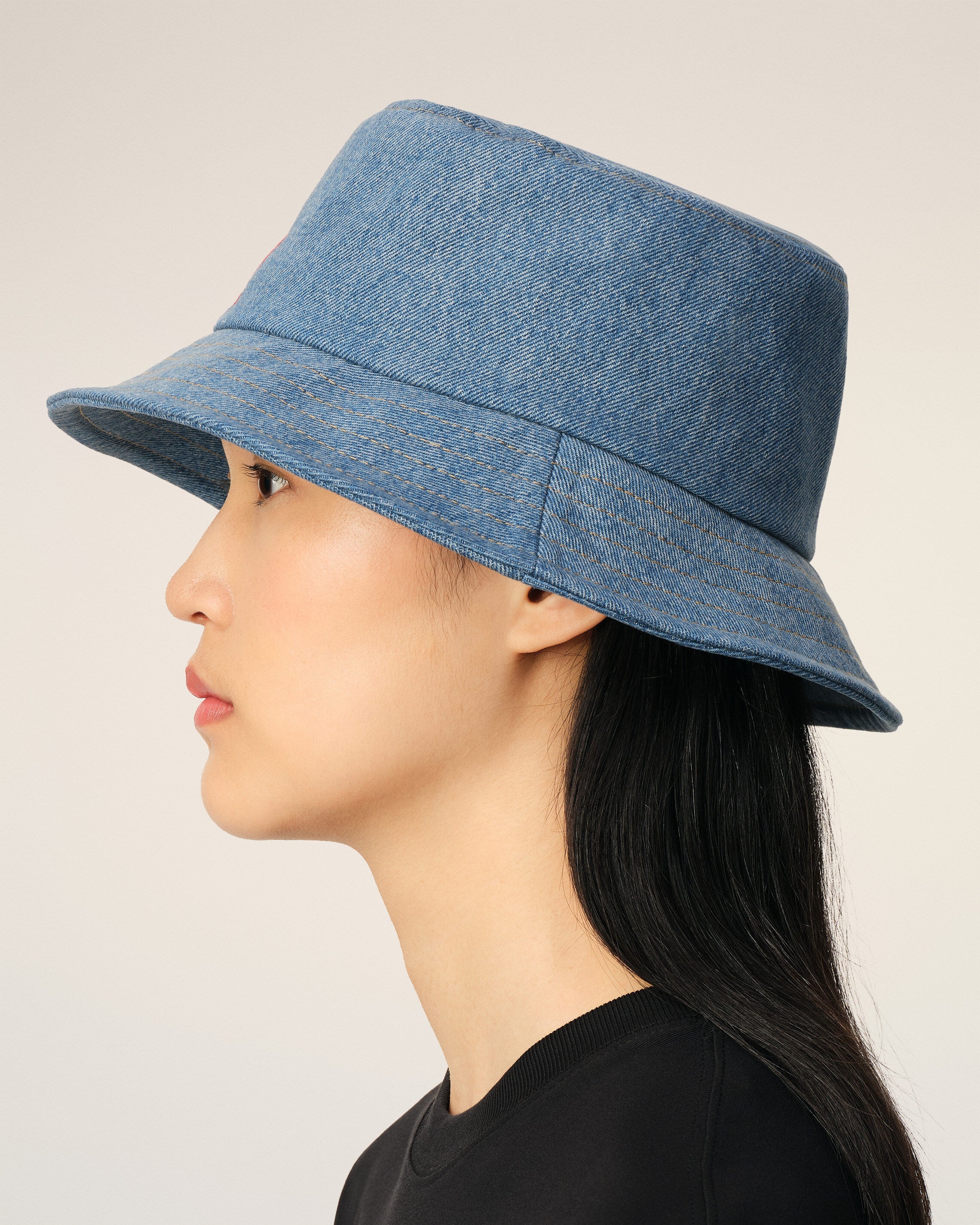BLUE COTTON AMI DE COEUR EMBROIDERY BUCKET HAT - 5