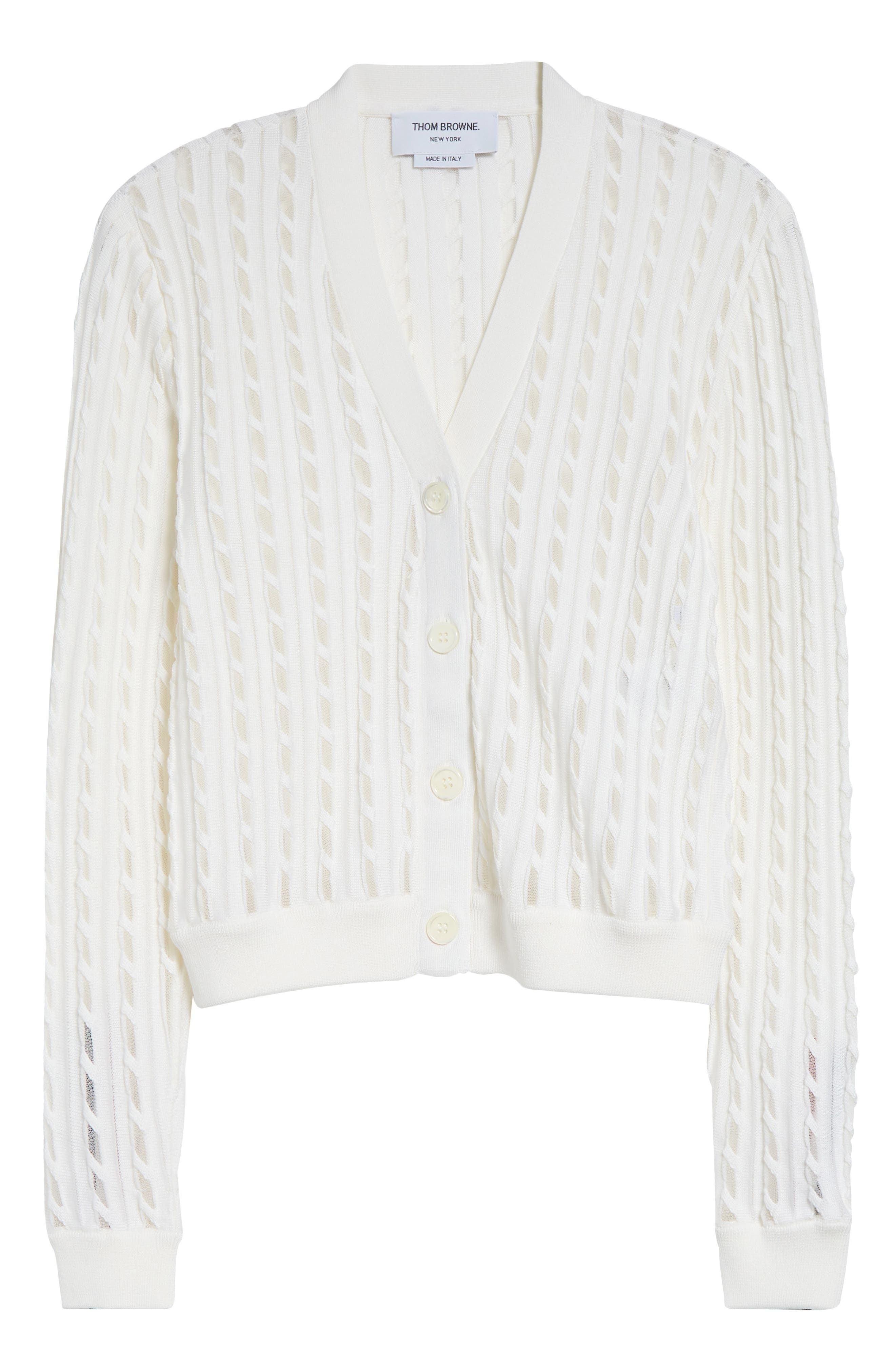 Thom Browne Semisheer Baby Cable Knit Cardigan in White at Nordstrom - 6