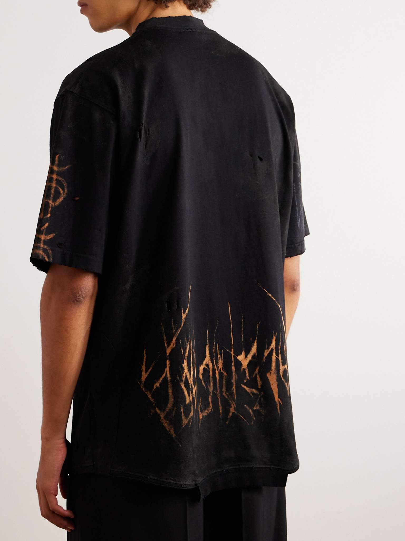 BALENCIAGA Upside Down Distressed Printed Cotton-Jersey T