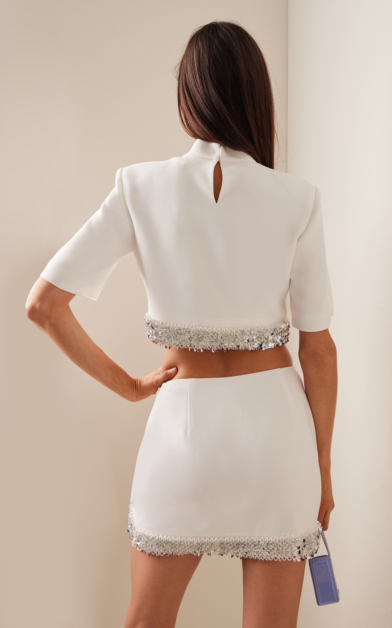 Jalen Embellished Crepe Crop Top white - 4