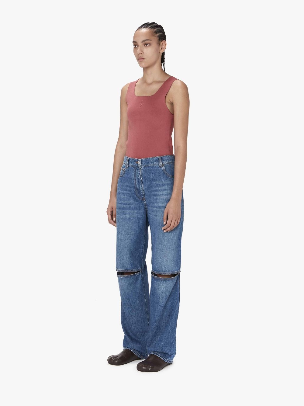 【送料&関税込】J.W. Anderson High-waisted Leather Bootcut T Bootcut track pants in blue - JW Anderson | Mytheresa