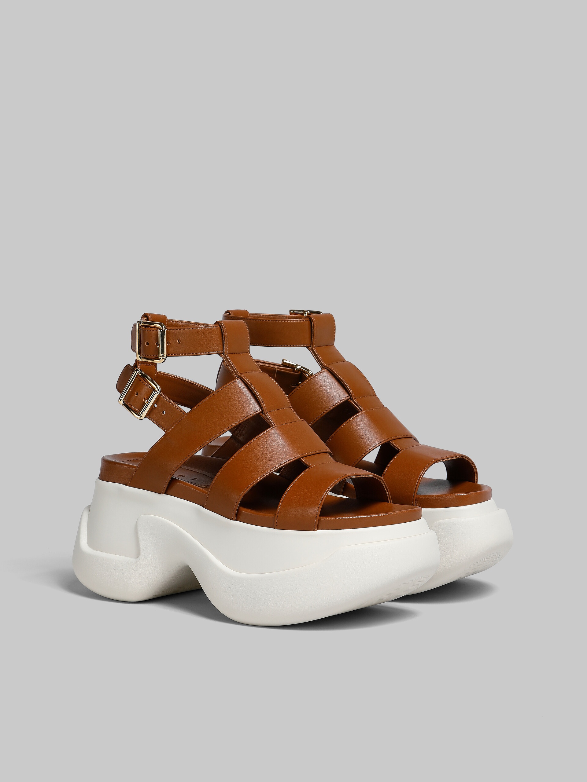 BROWN LEATHER GLADIATOR SANDAL WITH PLATFORM SOLE - 2